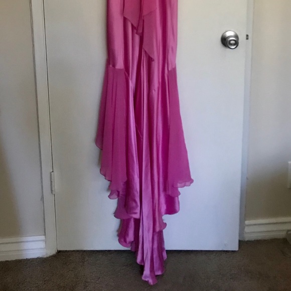 Long floor-length Evening Gown. Satin & Chiffon. - Picture 2 of 9